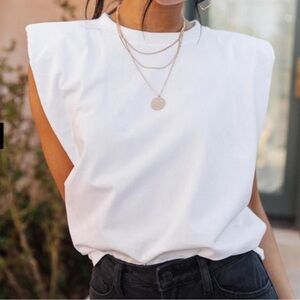 Veronica M White Cotton Tshirt with Shoulder Pads S